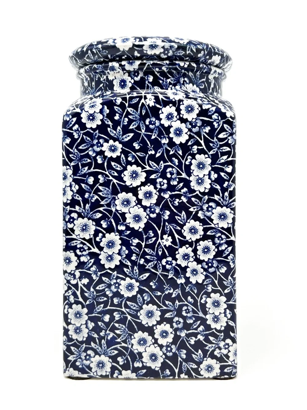 Vintage Royal Crownford Calico Blue & White Lidded Canister Floral Ironstone Jar
